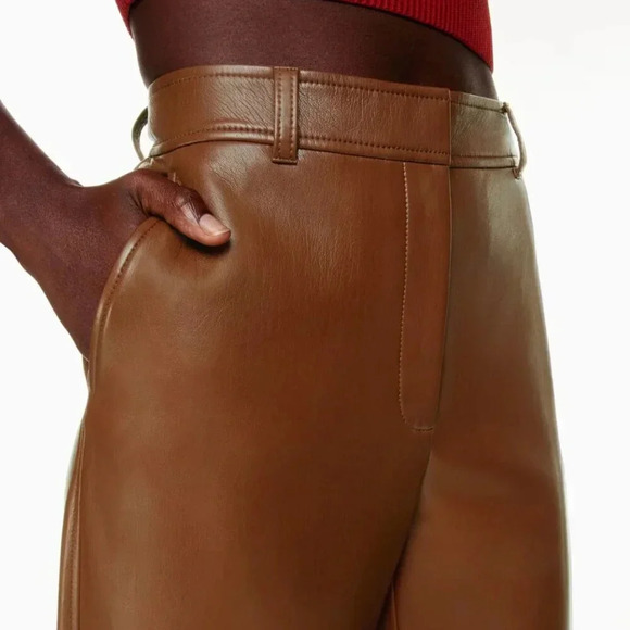 Aritzia Command Vegan Leather Brown Straight Leg Pants - Picture 9 of 10